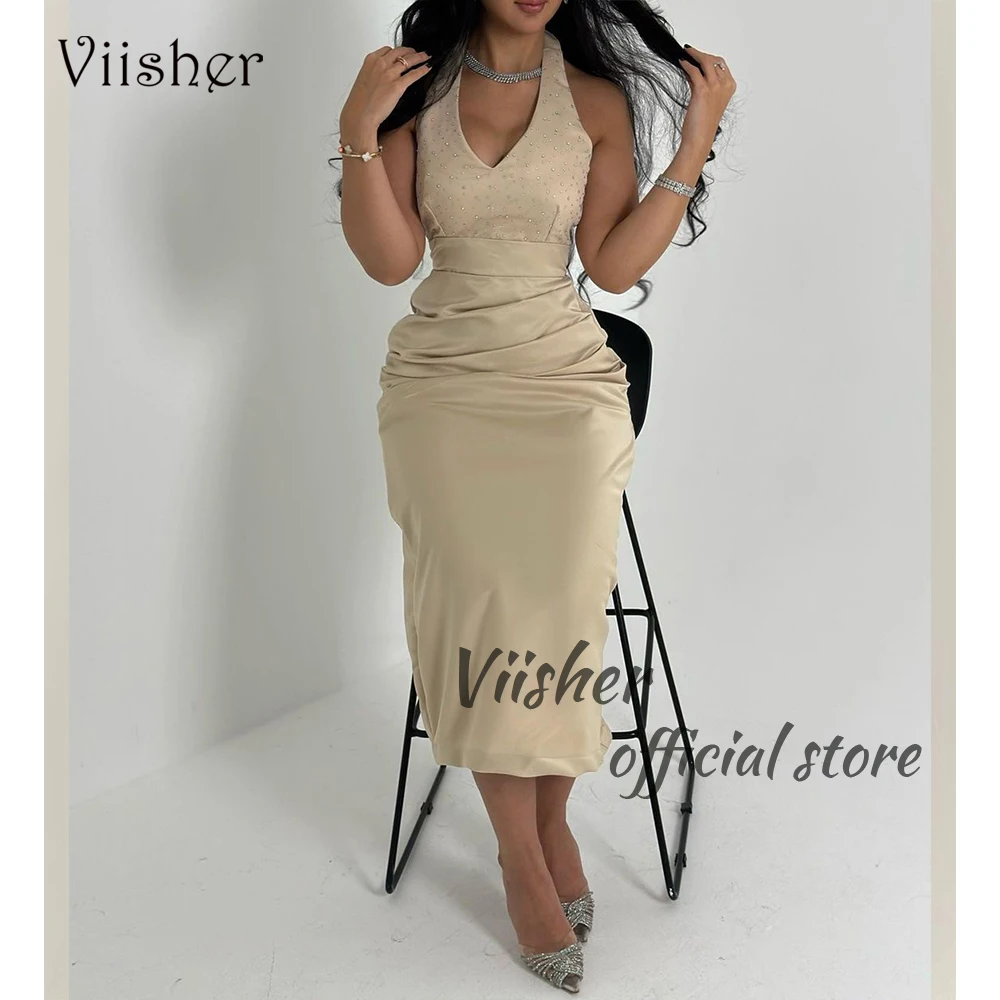 Viisher Khaki Satin Mermaid Prom Dresses for Women Halter V Neck Evening Party Dress Arabian Dubai Formal Evening Gowns
Viisher Khaki Satin Mermaid Prom Dresses for Women Halter V Neck Evening Party Dress Arabian Dubai Formal Evening Gowns