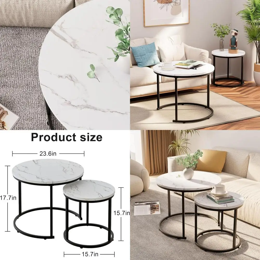 Modern White Marble Effect Wooden Coffee and Side Table Set for Living Room, Bedroom, or Balcony with Black Steel Frame
Modern White Marble Effect Wooden Coffee and Side Table Set for Living Room, Bedroom, or Balcony with Black Steel Frame