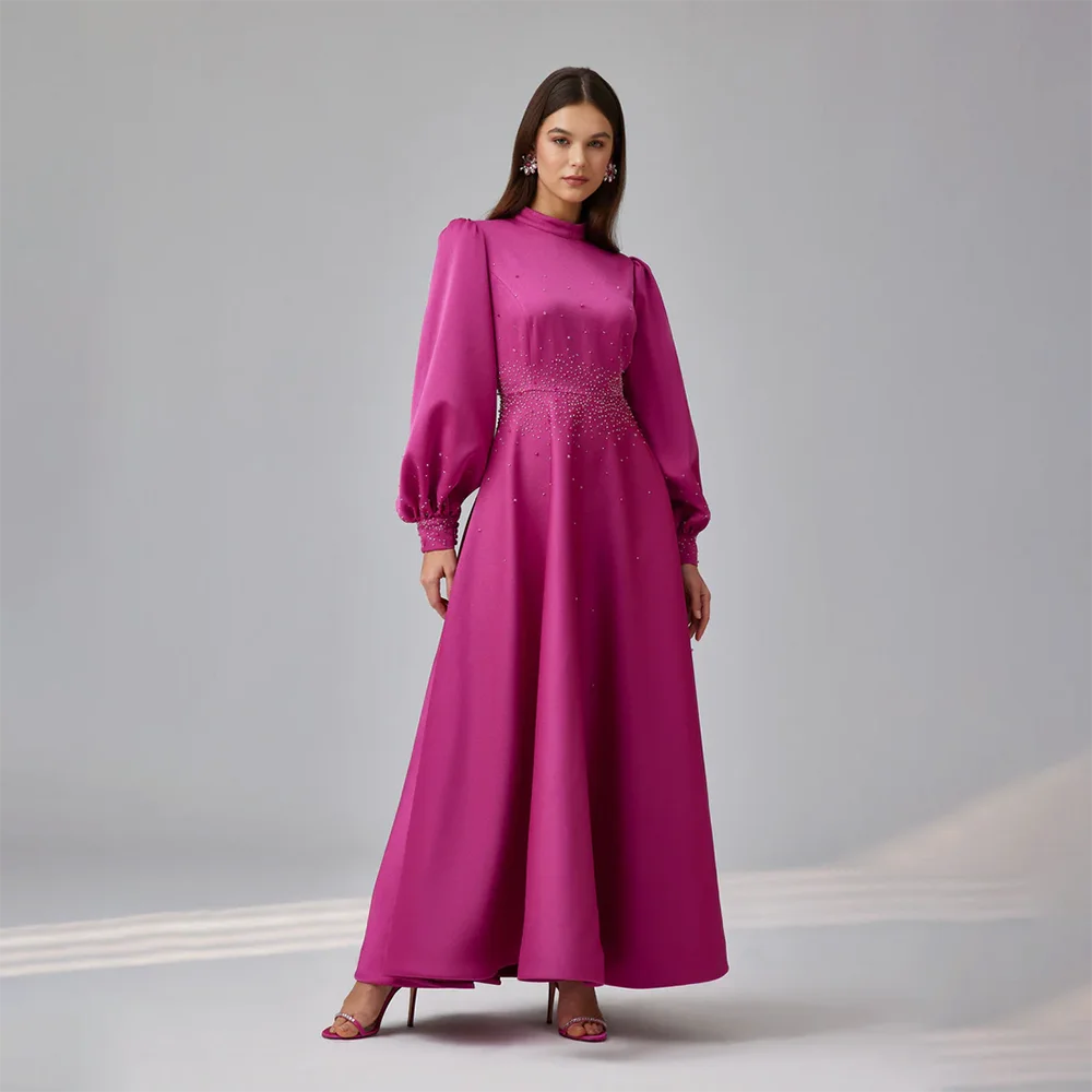 Fuchsia Elegant Evening Dress for Woman Luxury Beading Customized High Neck Long Sleeves A Line Ankle Length Formal Party Dress
Fuchsia Elegant Evening Dress for Woman Luxury Beading Customized High Neck Long Sleeves A Line Ankle Length Formal Party Dress