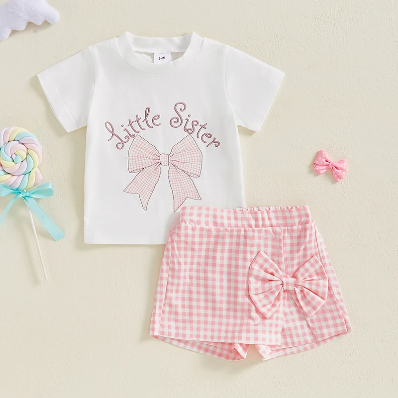 Baby Girl Shorts Set Bow Letter Short Sleeve T-shirts Plaid Elastic Waist Skorts 2 Piece Summer Outfit
Baby Girl Shorts Set Bow Letter Short Sleeve T-shirts Plaid Elastic Waist Skorts 2 Piece Summer Outfit