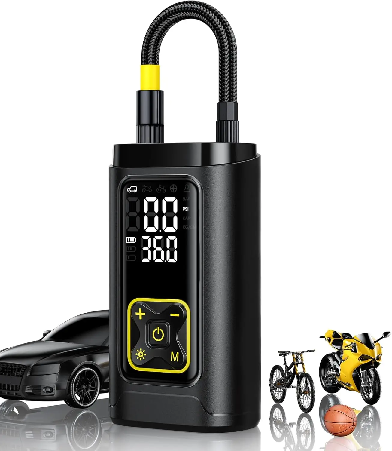 Portable tire inflation pump with pressure gauge, suitable for cars, motorcycles, bicycles, balls, with LED light inflation pump
Portable tire inflation pump with pressure gauge, suitable for cars, motorcycles, bicycles, balls, with LED light inflation pump