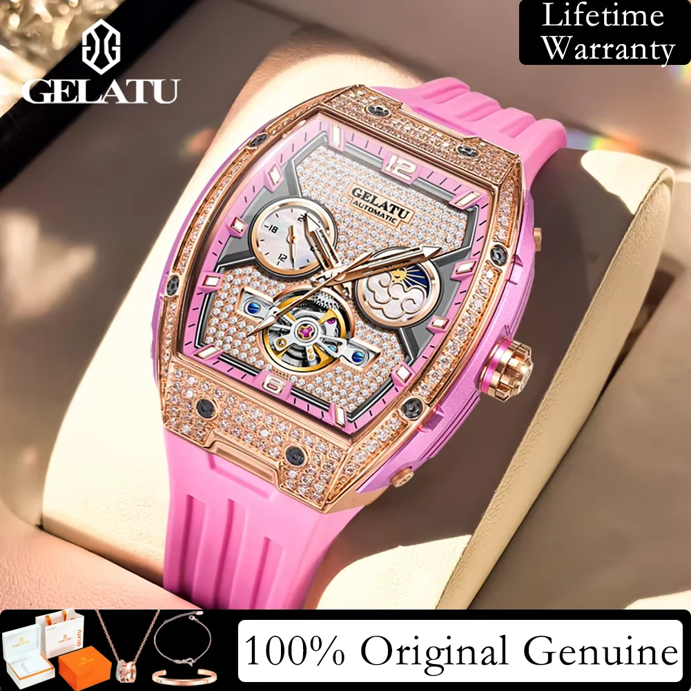 GELATU Полностью бриллиантовые часы для женщин, роскошные водонепроницаемые часы с полыми фазами Луны, хронограф, автоматические механические женские часы 6016
GELATU Полностью бриллиантовые часы для женщин, роскошные водонепроницаемые часы с полыми фазами Луны, хронограф, автоматические механические женские часы 6016