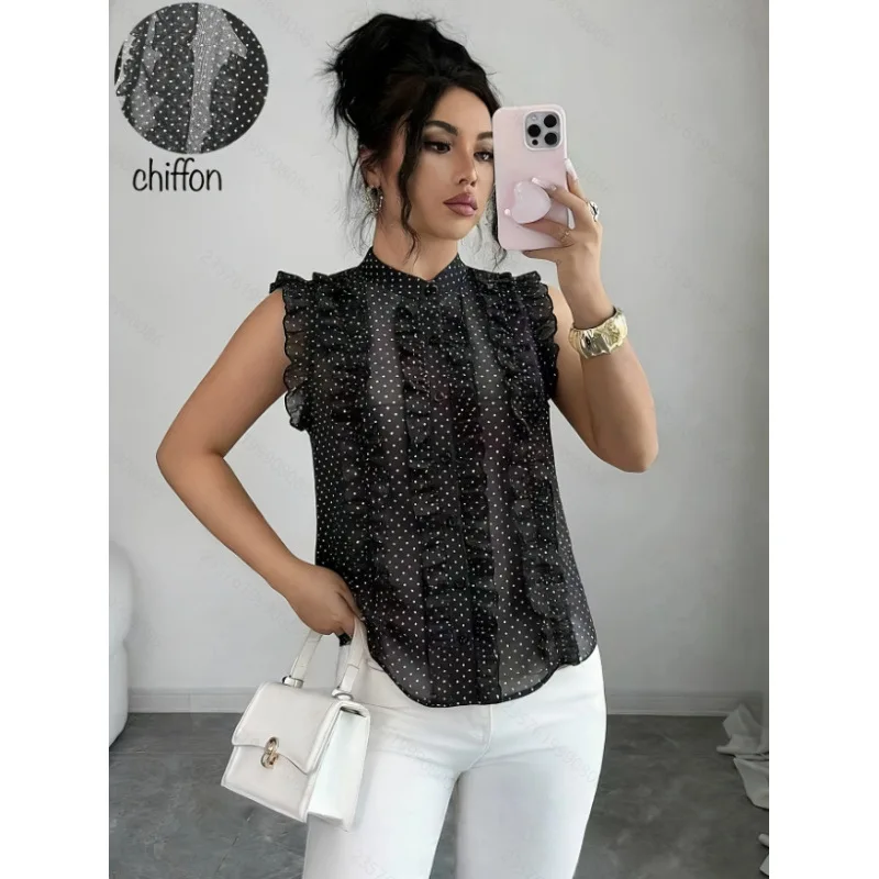 Women's New Summer Fashion Elegant Stand Collar Polka Dot Print Sleeveless Sheer Shirt Suitable For Office Commuting Elegant
Women's New Summer Fashion Elegant Stand Collar Polka Dot Print Sleeveless Sheer Shirt Suitable For Office Commuting Elegant