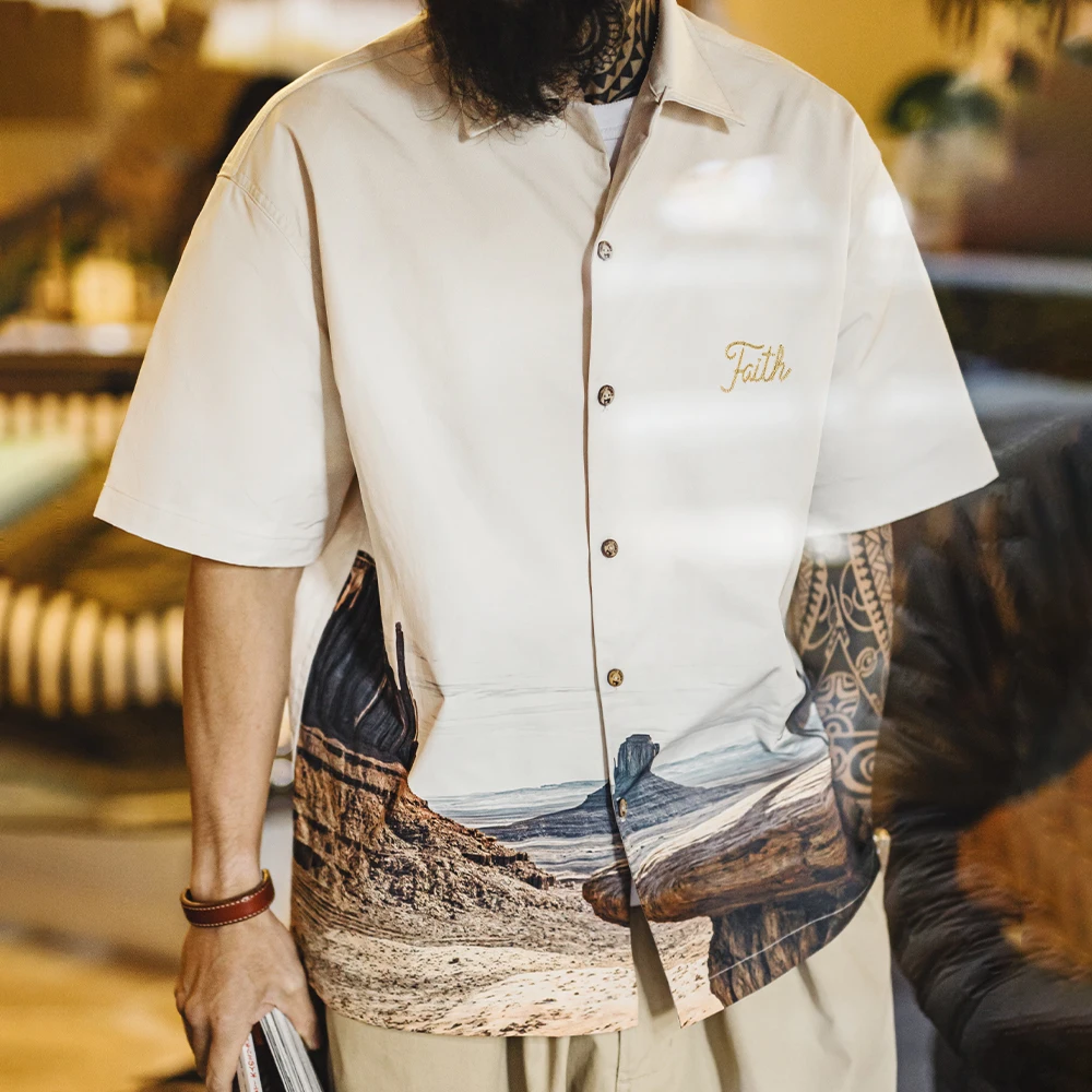Maden Vintage Inkjet Print Cuban Collar Short Sleeve Shirt Men's Summer Loose Embroidered Letter Single Breasted Vacation Blouse
Maden Vintage Inkjet Print Cuban Collar Short Sleeve Shirt Men's Summer Loose Embroidered Letter Single Breasted Vacation Blouse