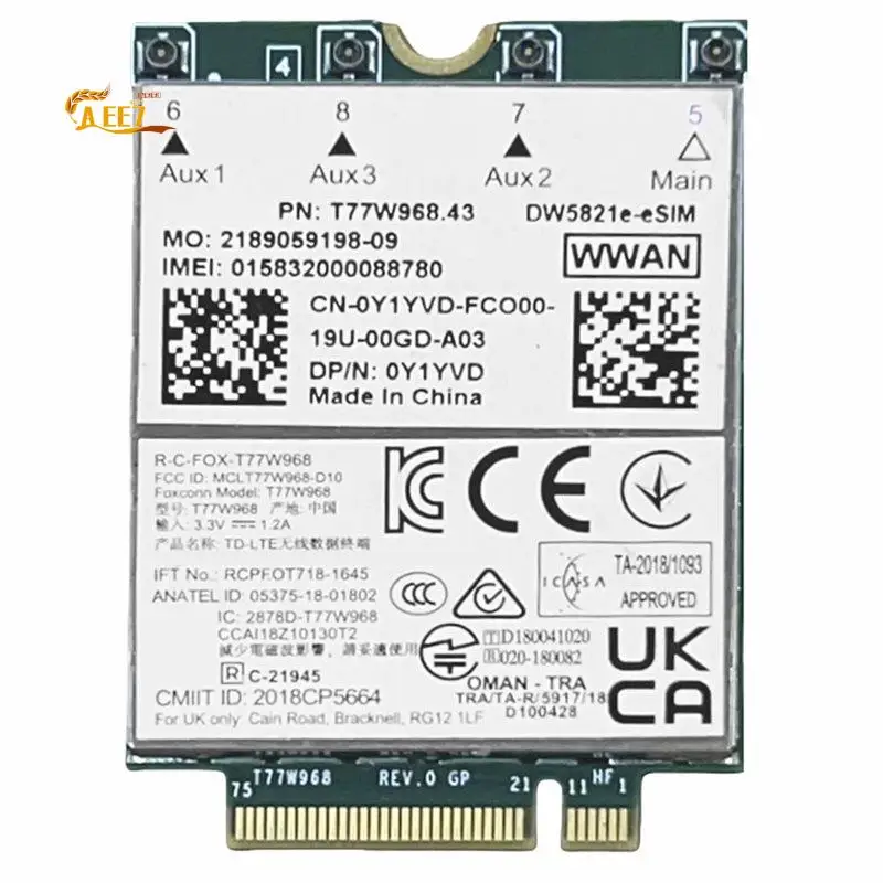 AEE7-T77W968 Dw5821e E-SIM 4G LTE Module CAT16 1Gbps FDD-LTE TDD-LTE E-SIM 4G Card Module For Dell 5420 5424 7424 7400
AEE7-T77W968 Dw5821e E-SIM 4G LTE Module CAT16 1Gbps FDD-LTE TDD-LTE E-SIM 4G Card Module For Dell 5420 5424 7424 7400