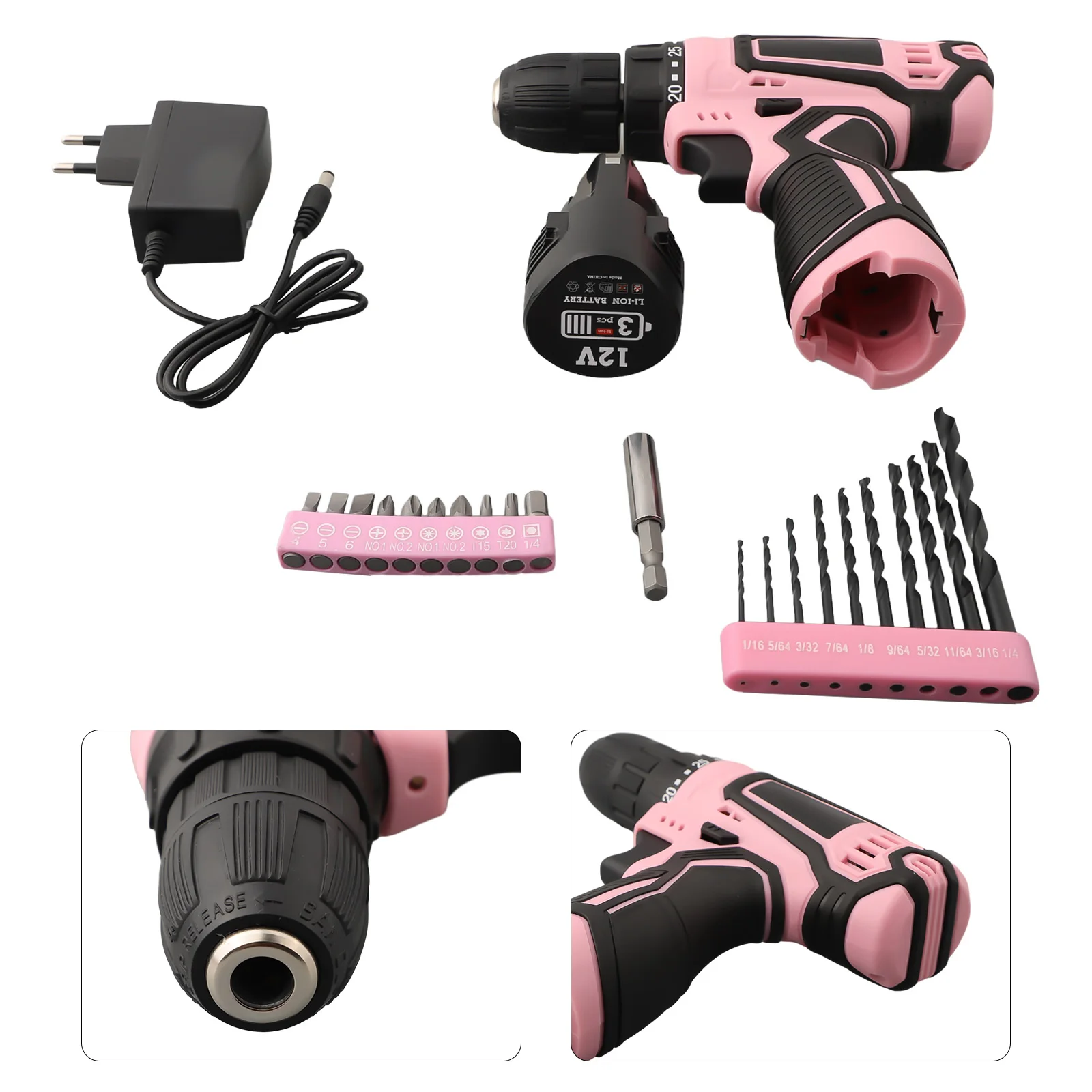 Pink Cordless Electric Drill For Women And Men 12V Power Tool With Charger And 19 Position Clutch For Easy Screw Depth Control
Pink Cordless Electric Drill For Women And Men 12V Power Tool With Charger And 19 Position Clutch For Easy Screw Depth Control