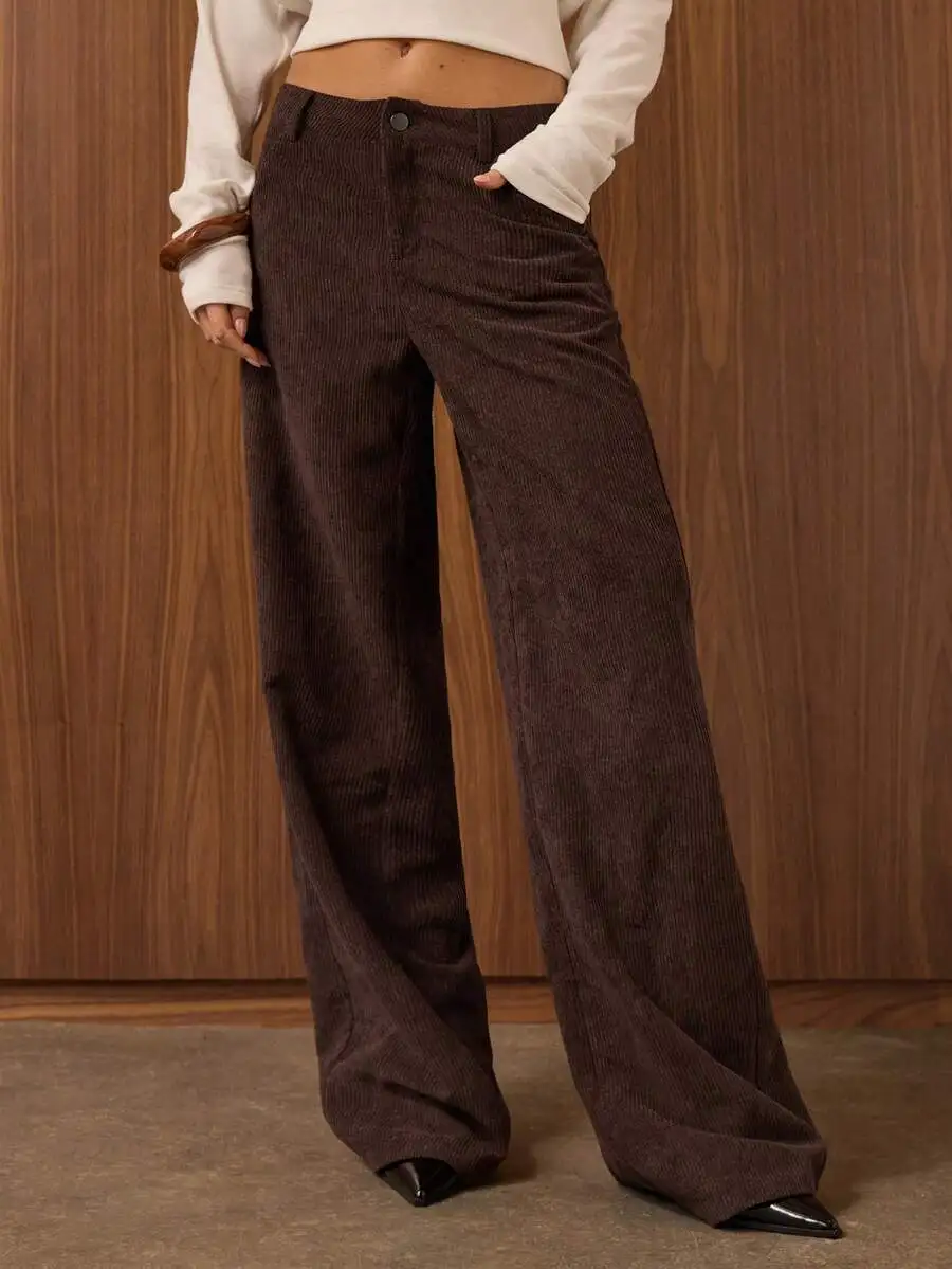 Brown Corduroy Wide Leg Loose Casual Pants For Women
Brown Corduroy Wide Leg Loose Casual Pants For Women