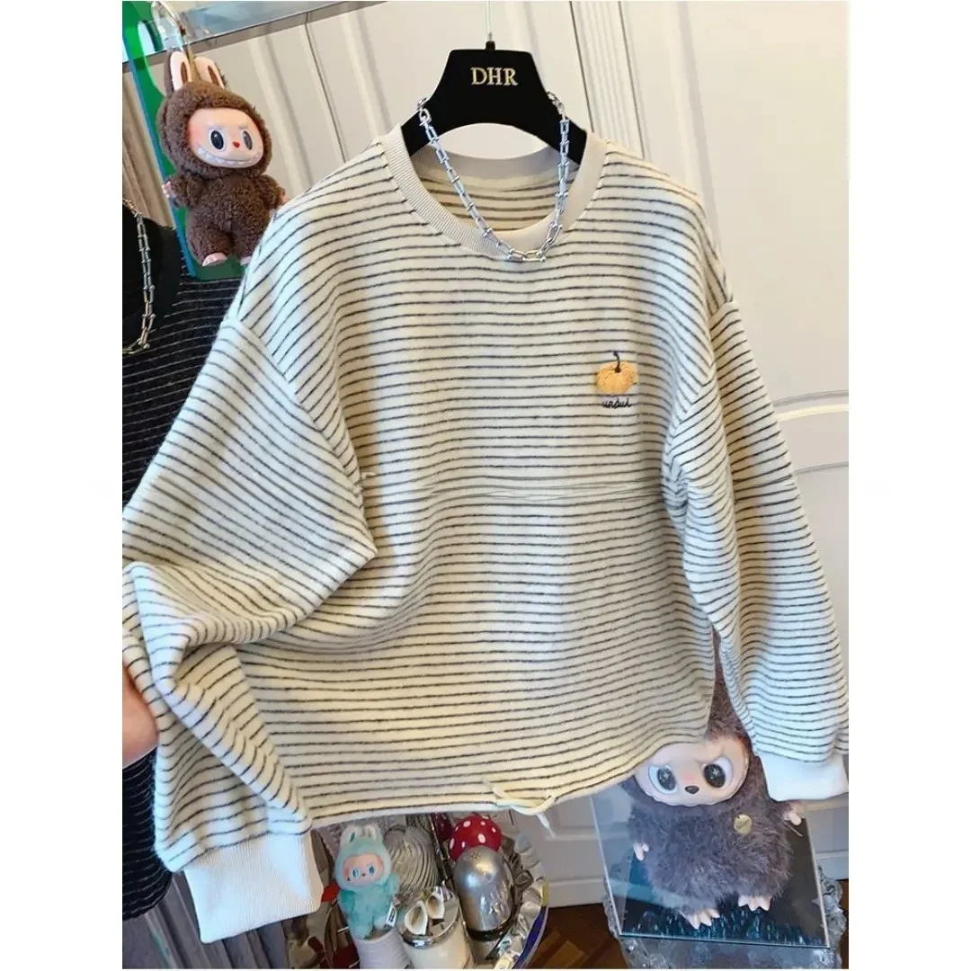 Autumn Winter Large Size 300 Pou High End Embroidered Striped Long Sve Fce Sweatirt ex Loose Casual Top
Autumn Winter Large Size 300 Pou High End Embroidered Striped Long Sve Fce Sweatirt ex Loose Casual Top