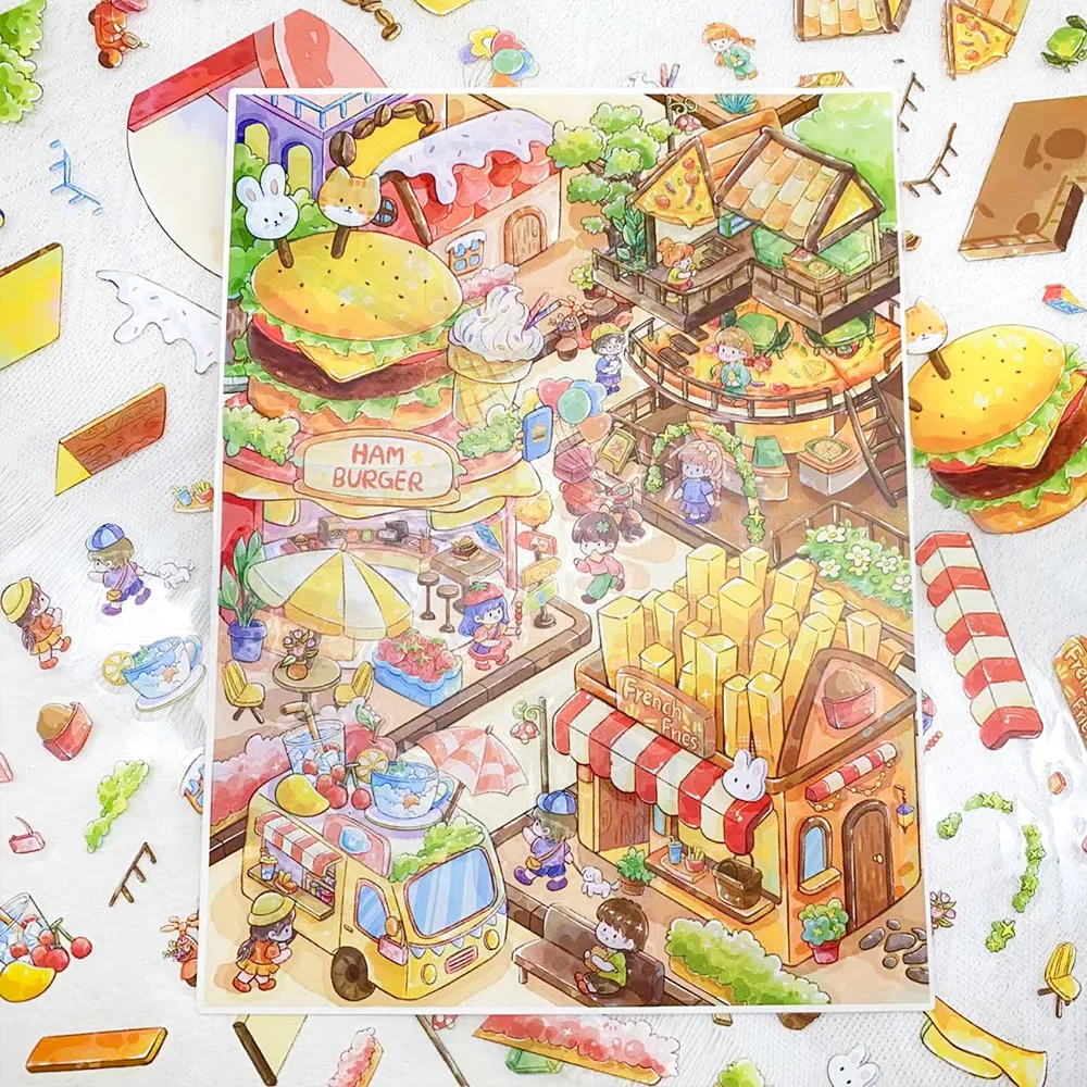 4pcs Big Size Gourmet Town Miniature Scene 3D Landscaping Stickers DIY Scene Stacking and Pasting Hand Account PET Stickers
4pcs Big Size Gourmet Town Miniature Scene 3D Landscaping Stickers DIY Scene Stacking and Pasting Hand Account PET Stickers