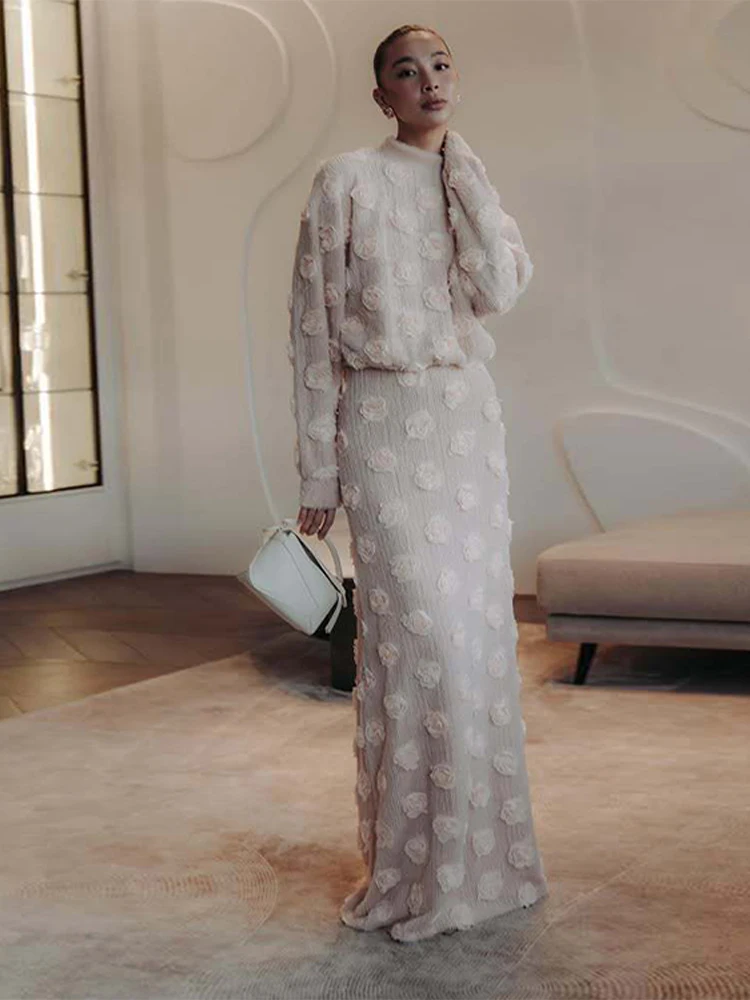 Элегантный женский костюм с 3D цветком, повседневный пуловер с длинными рукавами и молниями на шее, длинная юбка, шикарный свободный женский костюм, весенний наряд 2023 г.
Элегантный женский костюм с 3D цветком, повседневный пуловер с длинными рукавами и молниями на шее, длинная юбка, шикарный свободный женский костюм, весенний наряд 2023 г.