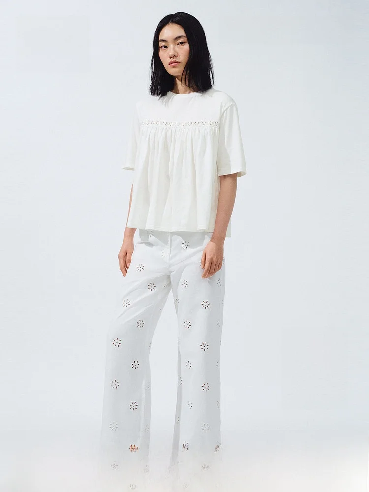 H&M Summer New Women's Lace Inlay Cotton Top Casual Style Standard Version Shoulder Drop Sleeve Pure Color T-shirt
H&M Summer New Women's Lace Inlay Cotton Top Casual Style Standard Version Shoulder Drop Sleeve Pure Color T-shirt