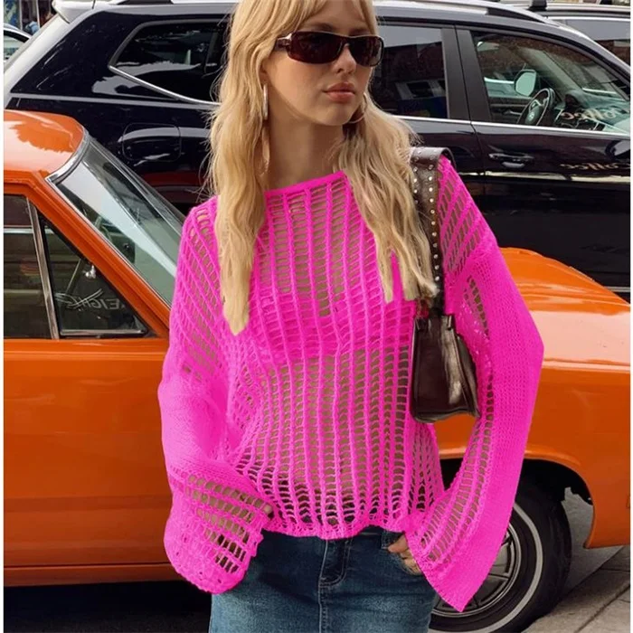 Fashionable Knitted Hollow out Mesh Shirt Women's Knit Pullover Smock Top Street Style Loose Fit Long Sleeve round Neck
Fashionable Knitted Hollow out Mesh Shirt Women's Knit Pullover Smock Top Street Style Loose Fit Long Sleeve round Neck