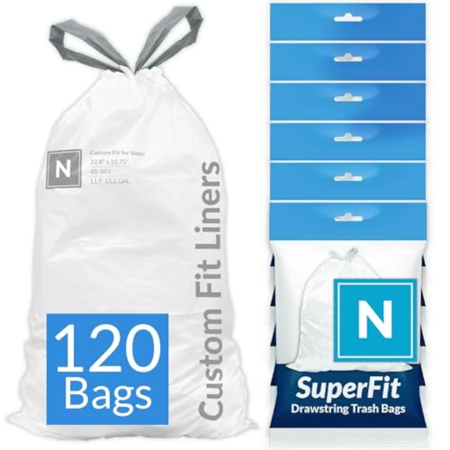 SuperFit Code N 120 Count Compatible with Simplehuman Code N Dispenser Pack Custom Fit Liners Drawstring Trash Bags 45-50 Liter
SuperFit Code N 120 Count Compatible with Simplehuman Code N Dispenser Pack Custom Fit Liners Drawstring Trash Bags 45-50 Liter