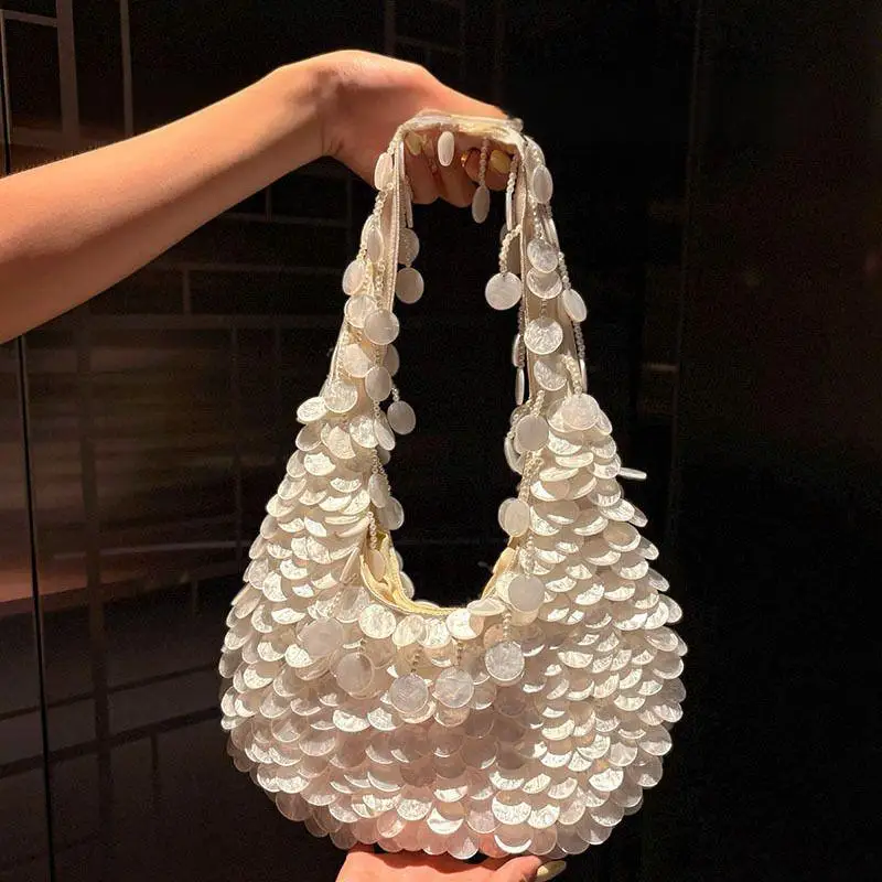 Luxury Women's Bag Pearl Inlaid Half-moon Handbag Shell Beaded Shoulder Bag Sequined Underarm Bag Exquisite Ladies Evening Bag
Luxury Women's Bag Pearl Inlaid Half-moon Handbag Shell Beaded Shoulder Bag Sequined Underarm Bag Exquisite Ladies Evening Bag