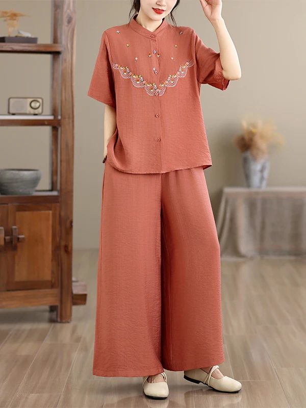 Ladies Cotton Linen Embroidered Loose Fit Short Sleeve Two Piece Set Summer Fashion Casual Style Slimming Trendy Ensemble
Ladies Cotton Linen Embroidered Loose Fit Short Sleeve Two Piece Set Summer Fashion Casual Style Slimming Trendy Ensemble