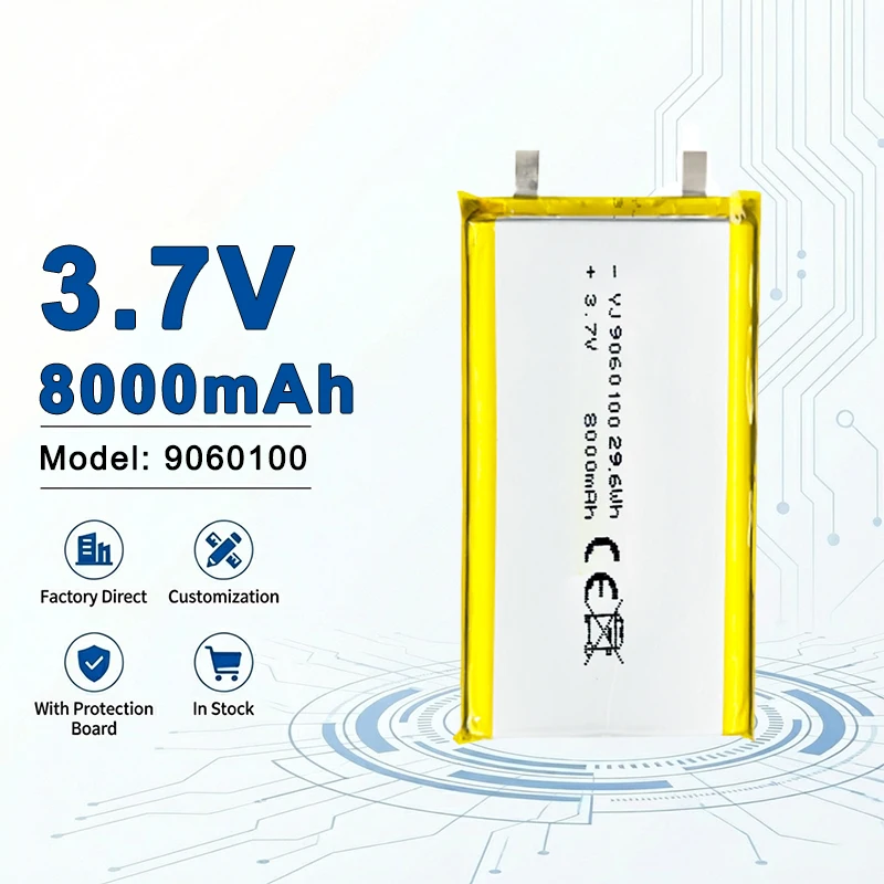 9060100 3.7V 8000mAh Сверхмощный литий-полимерный аккумулятор для портативных электростанций и кемпинга на открытом воздухе 126090 7565121 146074
9060100 3.7V 8000mAh Сверхмощный литий-полимерный аккумулятор для портативных электростанций и кемпинга на открытом воздухе 126090 7565121 146074