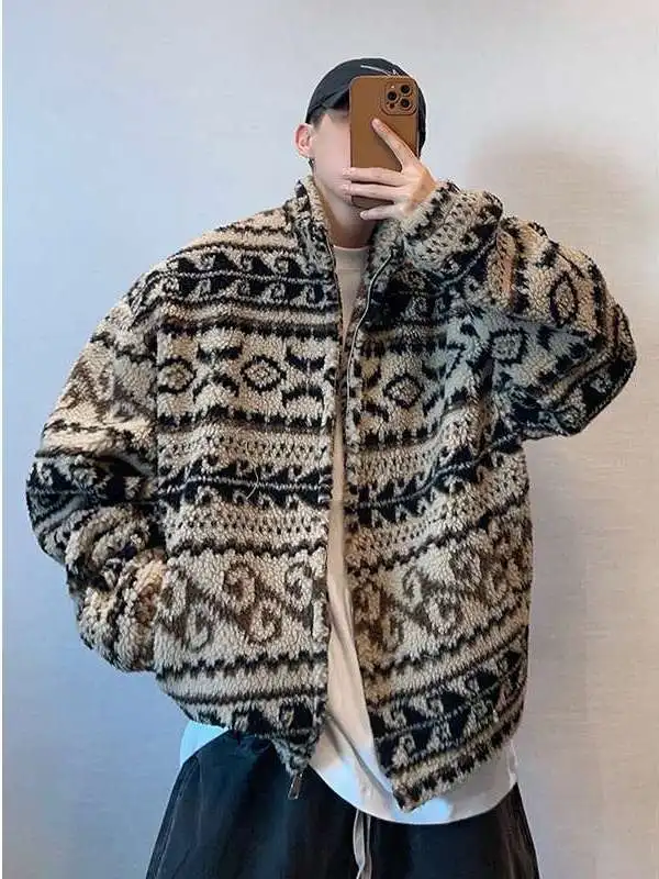 Men's Thickened Warm Stand Collar Lamb Fur Jacket Retro Ethnic Style Embroidery Large Size Autumn Winter Outerwear Coat
Men's Thickened Warm Stand Collar Lamb Fur Jacket Retro Ethnic Style Embroidery Large Size Autumn Winter Outerwear Coat