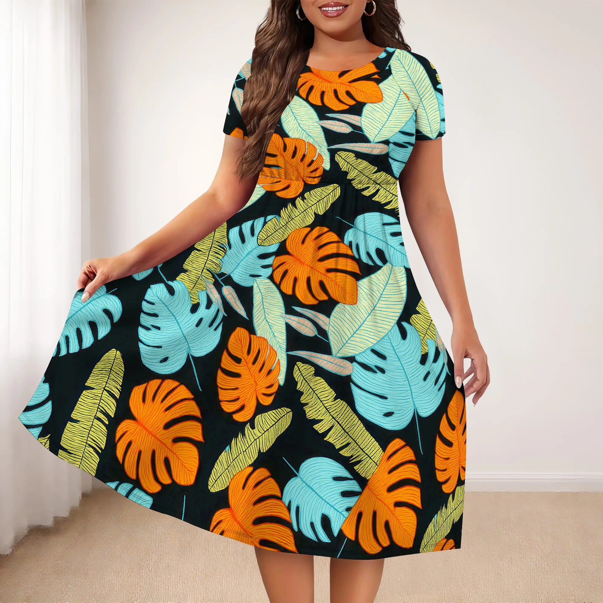 Women's Casual Swing Dress Scoop Neck & Short Sleeves Pull-on Dress Tropical Ethnic Print Polynesian Style Pattern
Women's Casual Swing Dress Scoop Neck & Short Sleeves Pull-on Dress Tropical Ethnic Print Polynesian Style Pattern