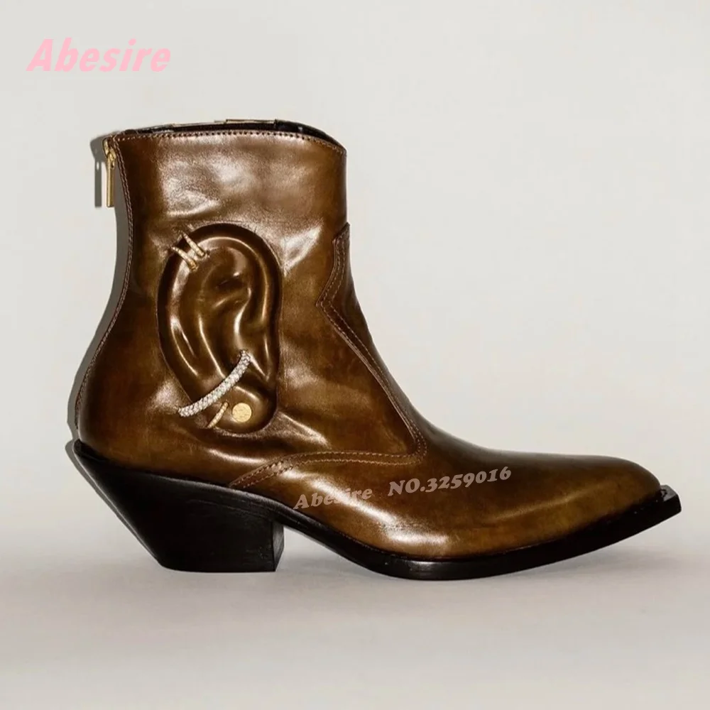 Brown Ear Jewelry Decoration Chelsea Boots Back Zipper Chunky Heels Leather Women's Boots Patchwork Casual Shoes Winter New
Brown Ear Jewelry Decoration Chelsea Boots Back Zipper Chunky Heels Leather Women's Boots Patchwork Casual Shoes Winter New