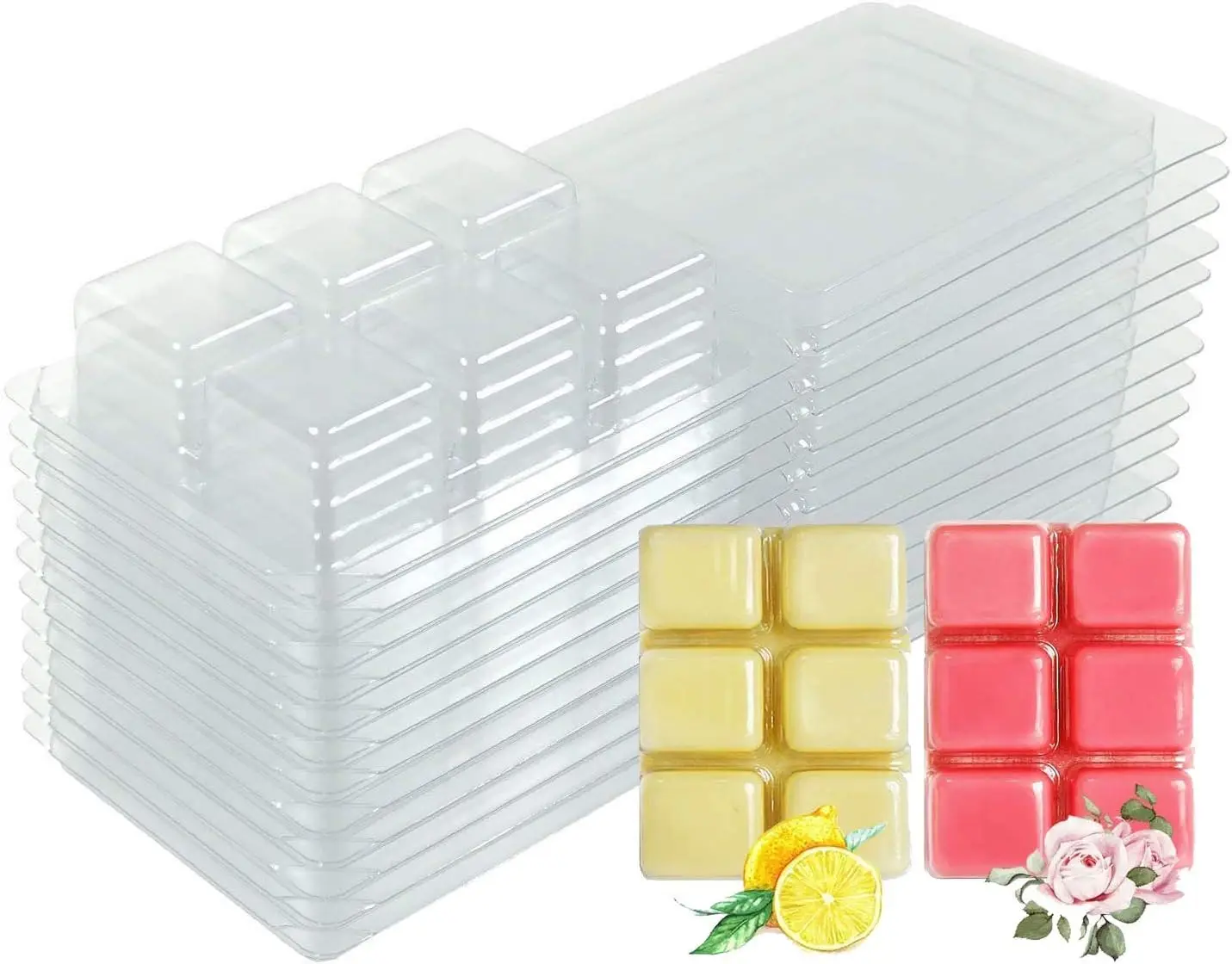 100 Pack Clear Plastic Clamshell Molds for Wax Melts, 6-Cavity, 2.4oz, Reusable PET
100 Pack Clear Plastic Clamshell Molds for Wax Melts, 6-Cavity, 2.4oz, Reusable PET