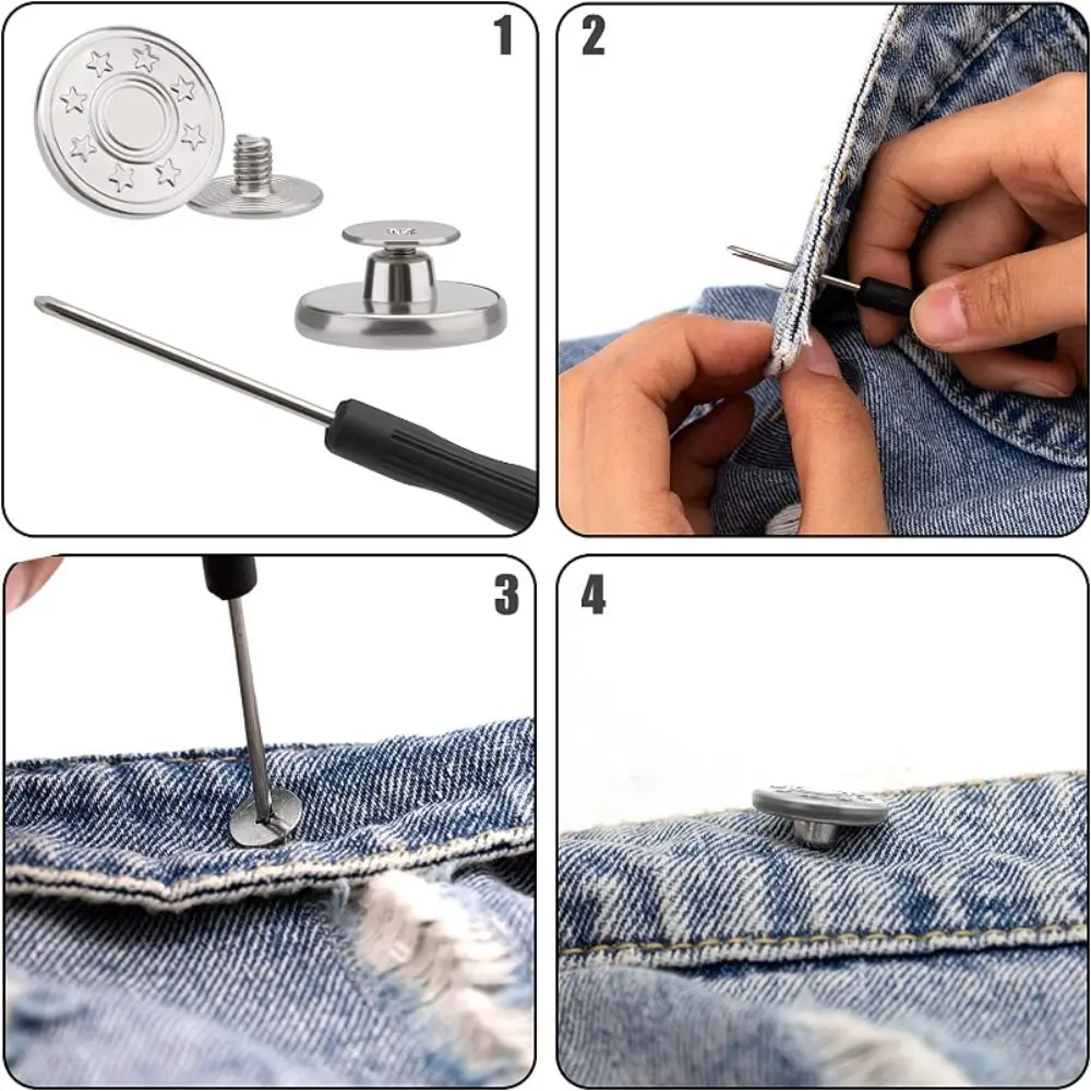 10Pcs/pack With Screwdriver Jeans Buttons Clothing Pants Nail Free Waist Extenders Button Sewing Accessories 17mm Waist Buckle
10Pcs/pack With Screwdriver Jeans Buttons Clothing Pants Nail Free Waist Extenders Button Sewing Accessories 17mm Waist Buckle