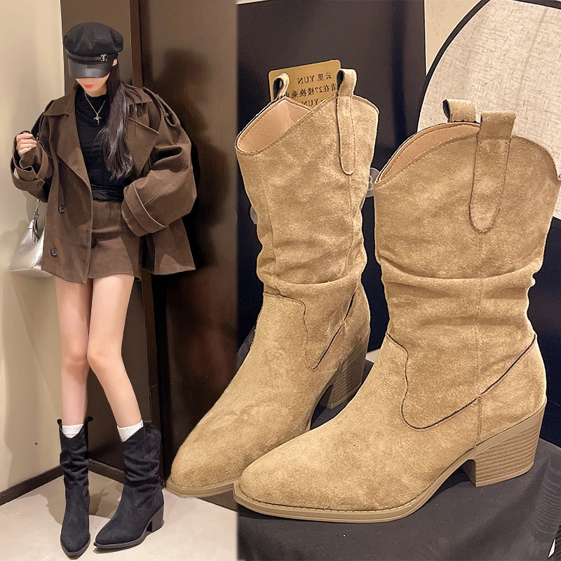 Women Autumn&Winter Flocked Mid Calf Boots Fashion Pointed Toe Non Slip Square Heel Solid Western Boots High Heel Ankle Boots 6
Women Autumn&Winter Flocked Mid Calf Boots Fashion Pointed Toe Non Slip Square Heel Solid Western Boots High Heel Ankle Boots 6