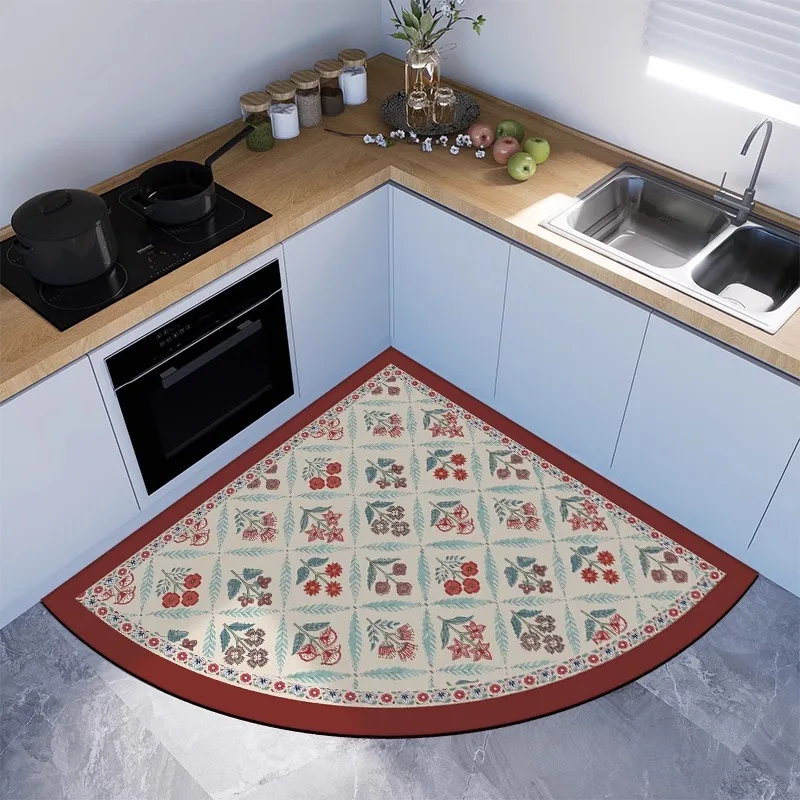 Kitchen Corner Fan-shaped Floor Mat Retro Arc Flower Pattern PVC Foot Mats Absorbs Water Oil Non-slip Dirt-resistant Dark Carpet
Kitchen Corner Fan-shaped Floor Mat Retro Arc Flower Pattern PVC Foot Mats Absorbs Water Oil Non-slip Dirt-resistant Dark Carpet
