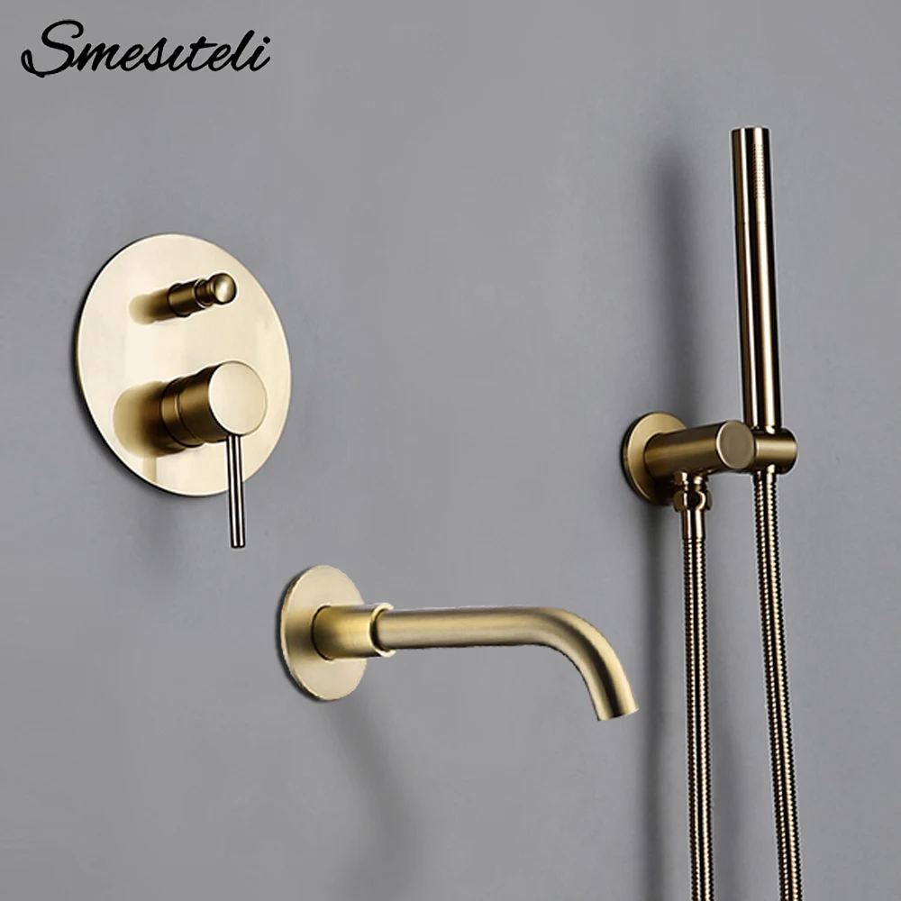 Brushed Gold Shower Faucet Bathroom Hot And Cold Shower Mixer Portable Shower Brass Spout Pop Up Diverter Bath Tap System
Brushed Gold Shower Faucet Bathroom Hot And Cold Shower Mixer Portable Shower Brass Spout Pop Up Diverter Bath Tap System