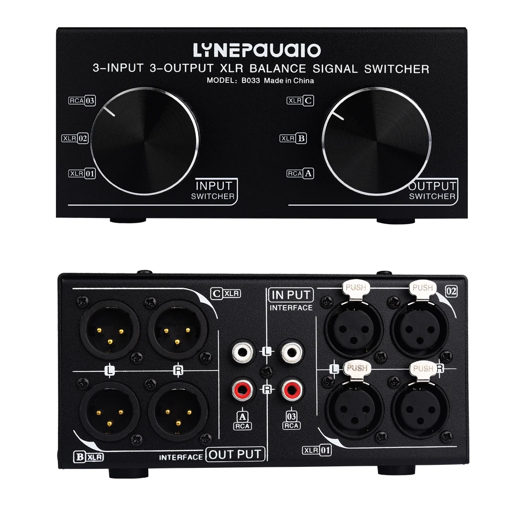 3-in and 3-out fully balanced XL signal Passive stereo switch Balancing and unbalanced audio converter
3-in and 3-out fully balanced XL signal Passive stereo switch Balancing and unbalanced audio converter