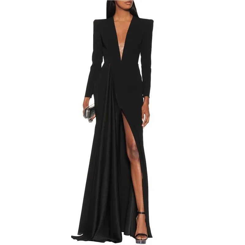 Sexy Long Black Evening Dresses 2024 With Slit Soft Satin Mermaid V-Neck Prom Party Gowns Red Carpet Wear Robe De Soiree
Sexy Long Black Evening Dresses 2024 With Slit Soft Satin Mermaid V-Neck Prom Party Gowns Red Carpet Wear Robe De Soiree
