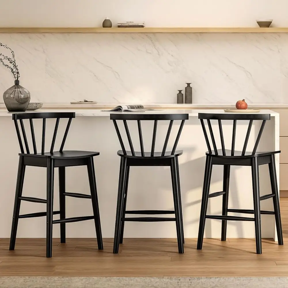 Set of 3, 24 Black Curved Back Wood Bar Stools for Counter or Dining Room
Set of 3, 24 Black Curved Back Wood Bar Stools for Counter or Dining Room