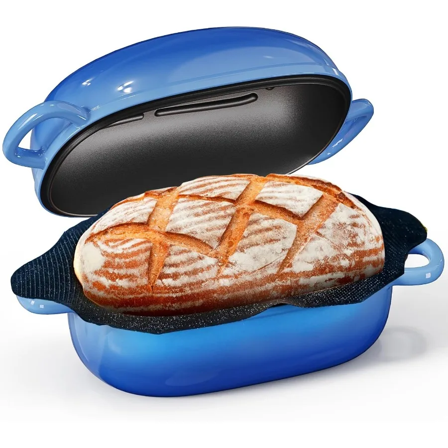 Cast Iron Dutch Oven for Sourdough Bread Baking with Perforated NonStick Silicone Liner Blue Oval Bread Loaf Pan for Home Baker
Cast Iron Dutch Oven for Sourdough Bread Baking with Perforated NonStick Silicone Liner Blue Oval Bread Loaf Pan for Home Baker