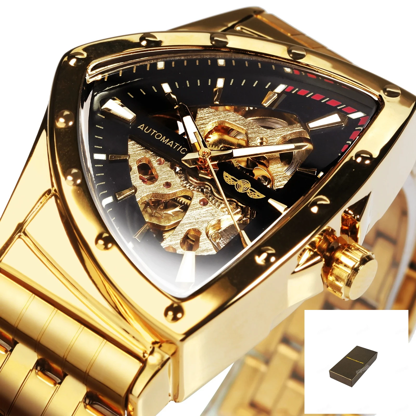 T-WINNER 395S Military Triangle Skeleton Automatic Watch for Men Sports Luxury Mechanical Gold Stainless Steel Luminous Watches
T-WINNER 395S Military Triangle Skeleton Automatic Watch for Men Sports Luxury Mechanical Gold Stainless Steel Luminous Watches