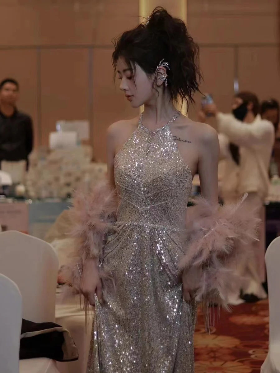 Ele Long Evening Gown Ne Hanging Sle Women's Faionable Luxury Par Host Dr for Birthday Ball Performance
Ele Long Evening Gown Ne Hanging Sle Women's Faionable Luxury Par Host Dr for Birthday Ball Performance