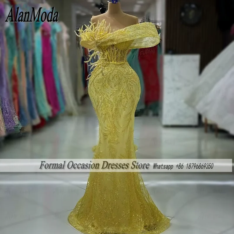 Stunning Yellow Mermaid Evening Dresses For Women Sequin Design Wedding Party Dress Dubai Women Porm Gowns Customized
Stunning Yellow Mermaid Evening Dresses For Women Sequin Design Wedding Party Dress Dubai Women Porm Gowns Customized