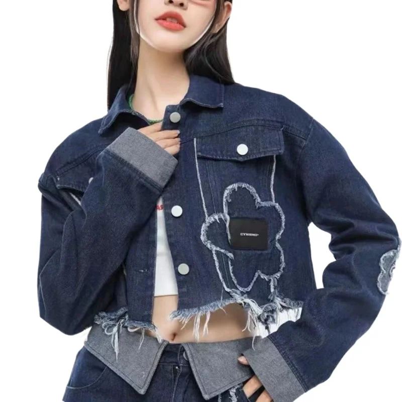 Denim Jacket Women's Spring and Autumn Fashion Brand Theme Small Flower Short Wash Destruction Raw Edge Denim Jacket Versatile
Denim Jacket Women's Spring and Autumn Fashion Brand Theme Small Flower Short Wash Destruction Raw Edge Denim Jacket Versatile
