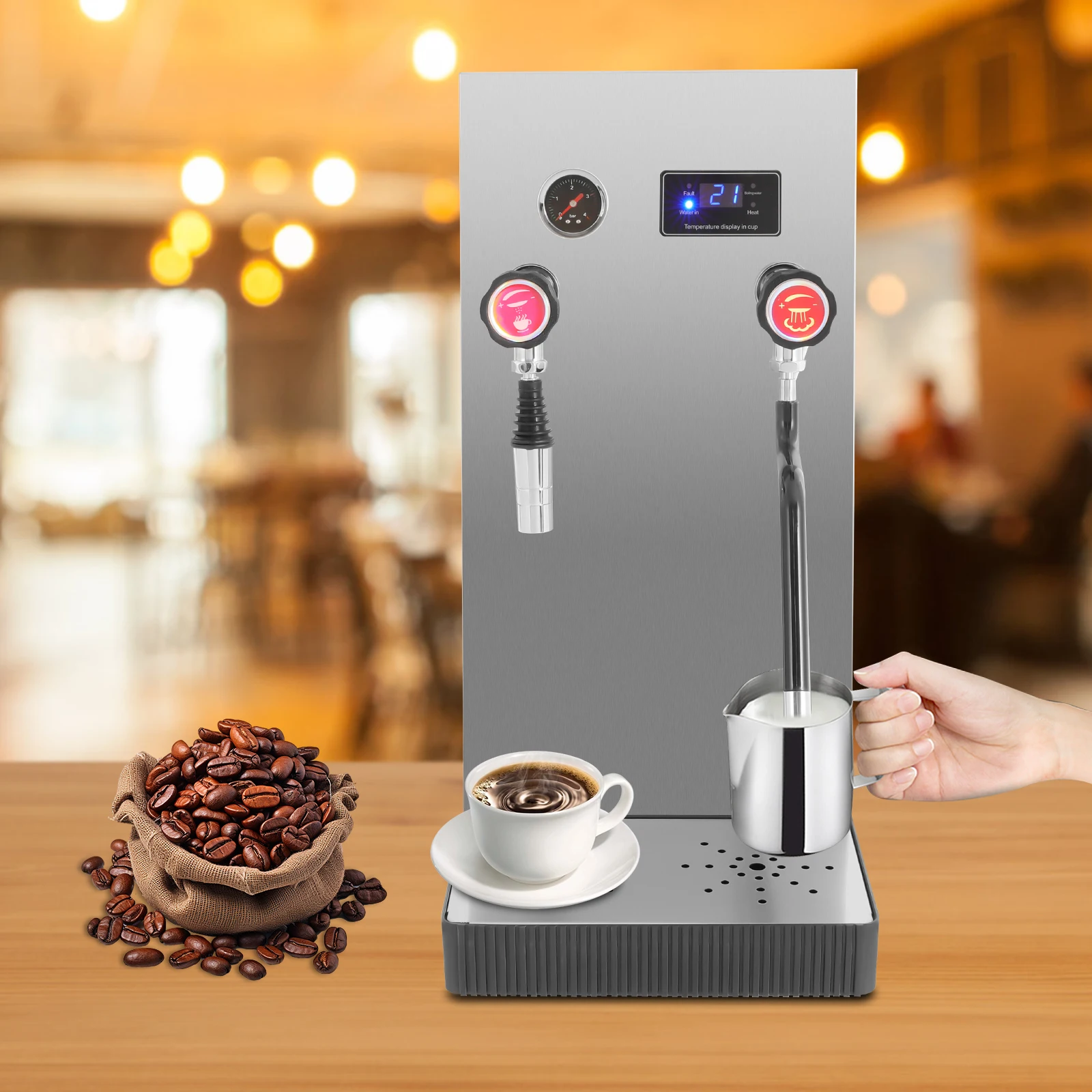 110V 2500W Commercial Steam Milk Foam Machine, Automatic Steam Boiling Water Machine with Detachable Drip Tray for Coffee Shops
110V 2500W Commercial Steam Milk Foam Machine, Automatic Steam Boiling Water Machine with Detachable Drip Tray for Coffee Shops