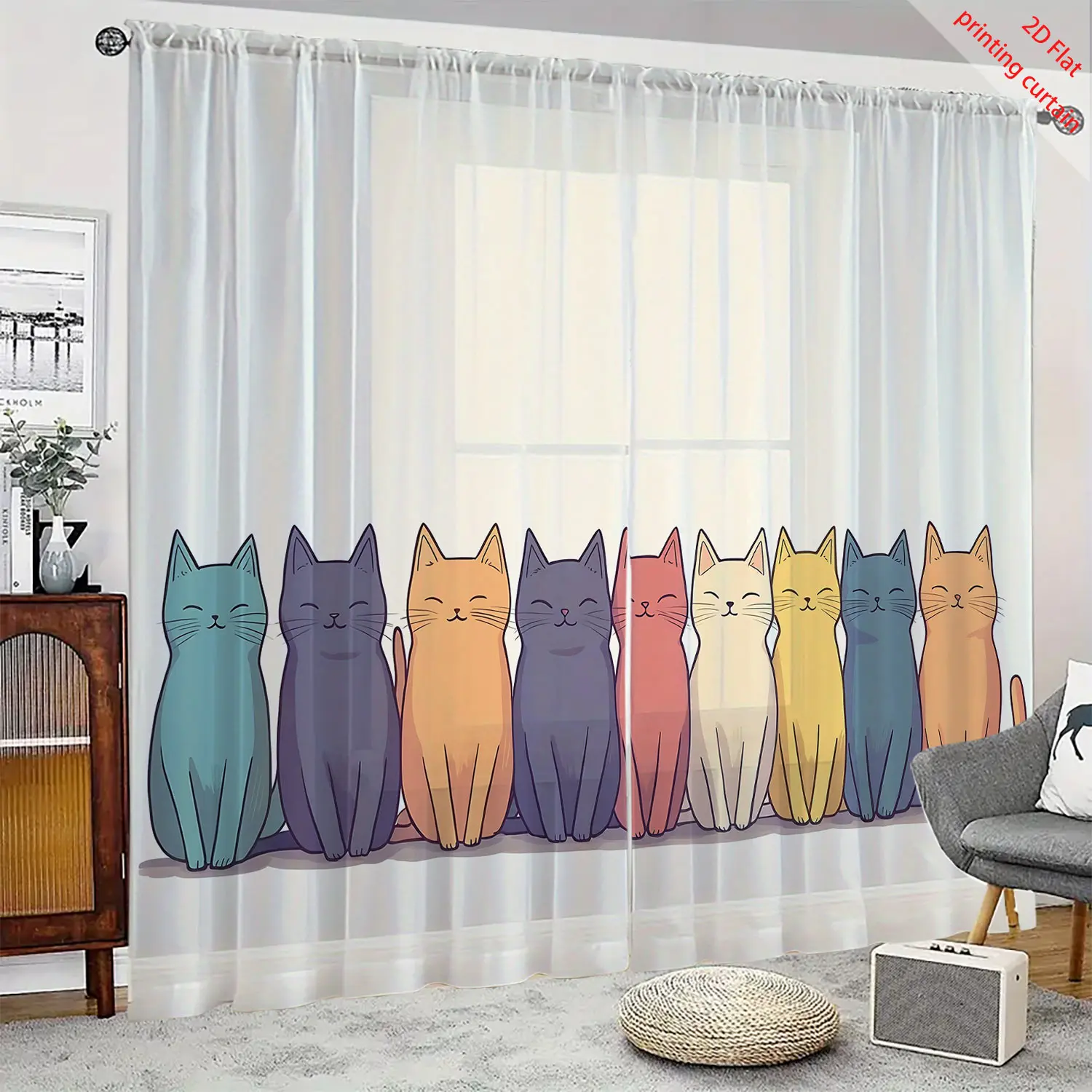 Cat illustration printed gauze curtains, transparent home curtains, office, dormitory, living room balcony window decorations
Cat illustration printed gauze curtains, transparent home curtains, office, dormitory, living room balcony window decorations