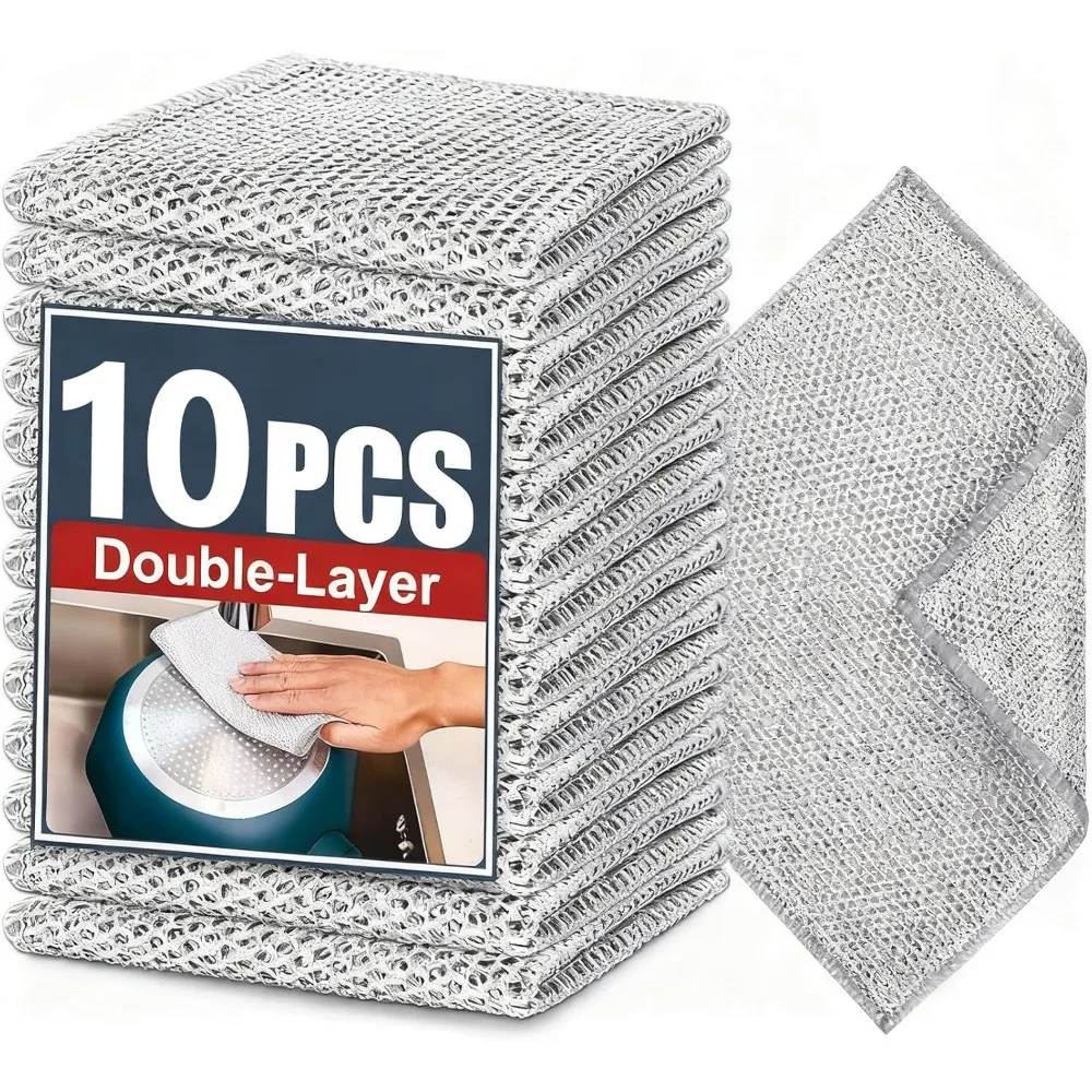 Heavy Duty Dual Layer Steel Wire Dishcloth Non Scratch Scrub Pads for Dishes Pots Pans 10 Pack
Heavy Duty Dual Layer Steel Wire Dishcloth Non Scratch Scrub Pads for Dishes Pots Pans 10 Pack