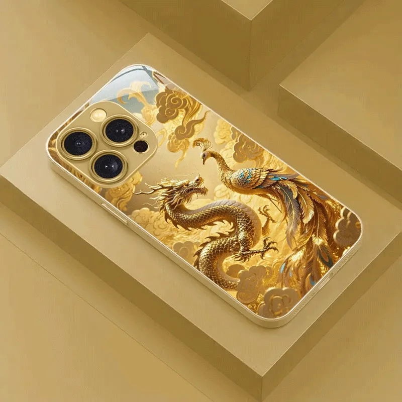 Golden Dragon Phoenix Print Gold Metallic Paint Glass Phone Case For iPhone 17 16 15 14 13 12 11 Pro Max Plus 17 Air 16E Cover
Golden Dragon Phoenix Print Gold Metallic Paint Glass Phone Case For iPhone 17 16 15 14 13 12 11 Pro Max Plus 17 Air 16E Cover