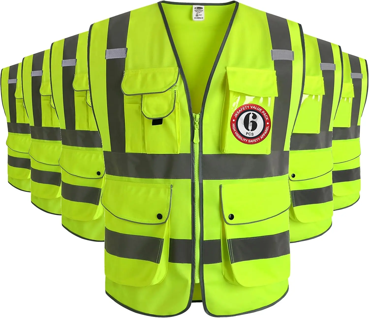 9 Pockets Class 2 High Visibility Safety Vest, Zipper Front, 6 Pack with Reflective Strips, ANSI/ISEA Standard (155 Yellow L)
9 Pockets Class 2 High Visibility Safety Vest, Zipper Front, 6 Pack with Reflective Strips, ANSI/ISEA Standard (155 Yellow L)