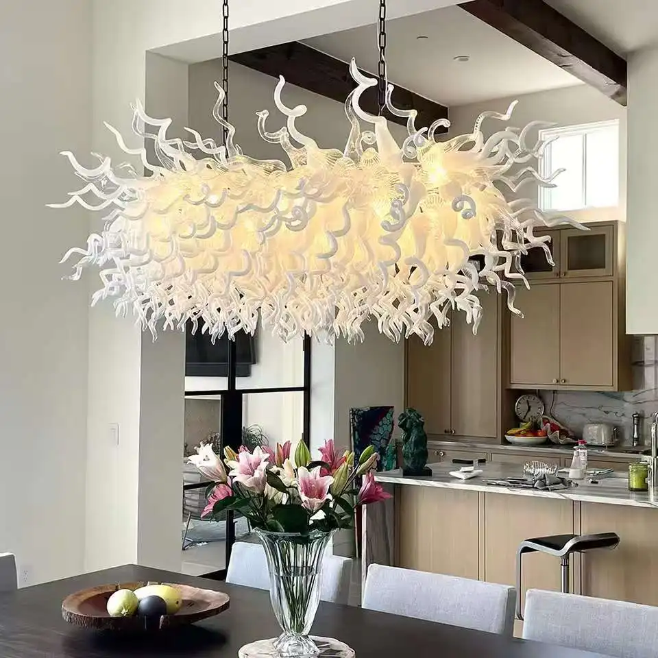 White Glass Chain Pendant Lamps Hand Blown Glass Modern Chandeliers with Led Bulbs for Home Art Decoration
White Glass Chain Pendant Lamps Hand Blown Glass Modern Chandeliers with Led Bulbs for Home Art Decoration
