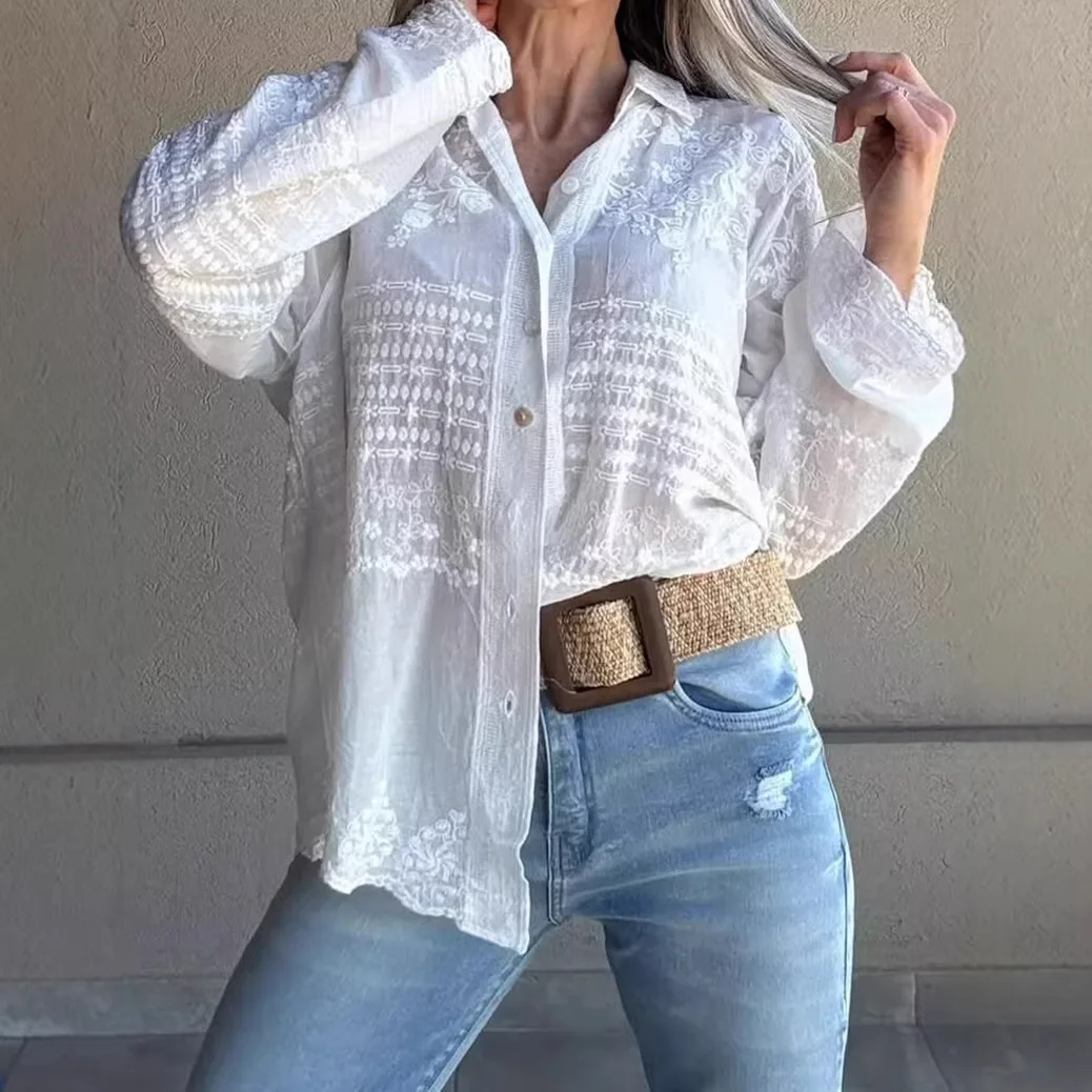 Новая женская блузка с вышивкой 2026 года: элегантная ажурная рубашка с длинным рукавом и отложным воротником, белая, модная
Новая женская блузка с вышивкой 2026 года: элегантная ажурная рубашка с длинным рукавом и отложным воротником, белая, модная