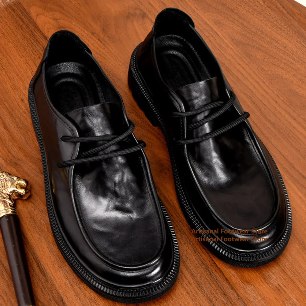 Thick Soled Lace-Up Leather Casual Shoes Men's Round Toe Loafers Black Leather Office Shoes Trendy Luxury Handmade Men's Shoes
Thick Soled Lace-Up Leather Casual Shoes Men's Round Toe Loafers Black Leather Office Shoes Trendy Luxury Handmade Men's Shoes