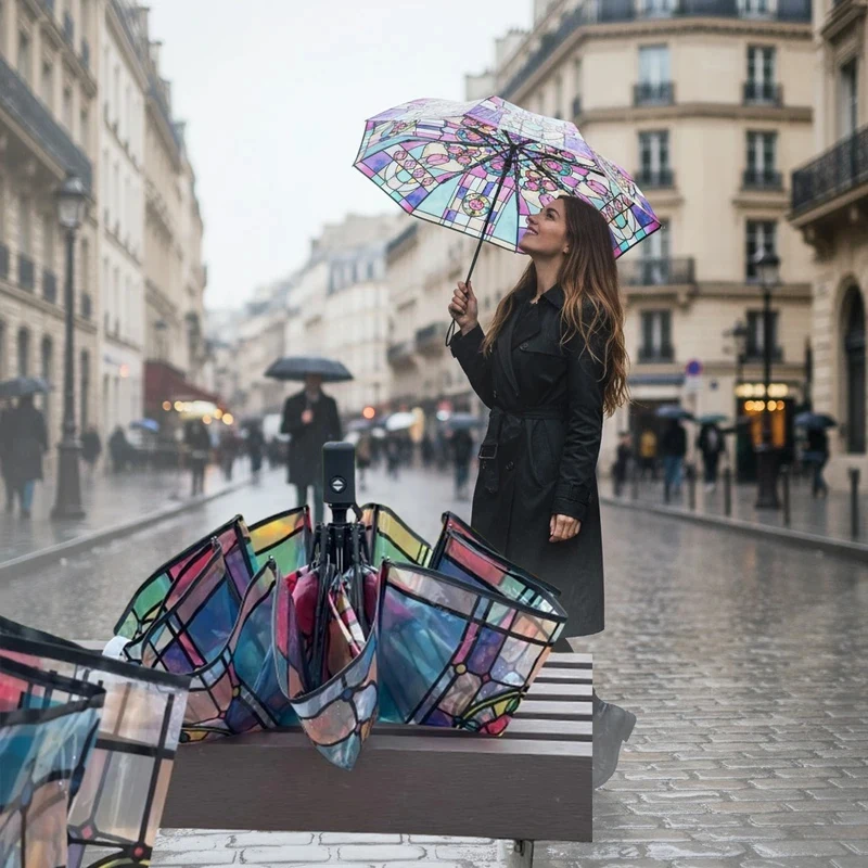 UV Protection Transparent Parasol Long Handle Romantic Hand-Painted Stained Glass Print Stylish Unisex Sun Rain Umbrella
UV Protection Transparent Parasol Long Handle Romantic Hand-Painted Stained Glass Print Stylish Unisex Sun Rain Umbrella