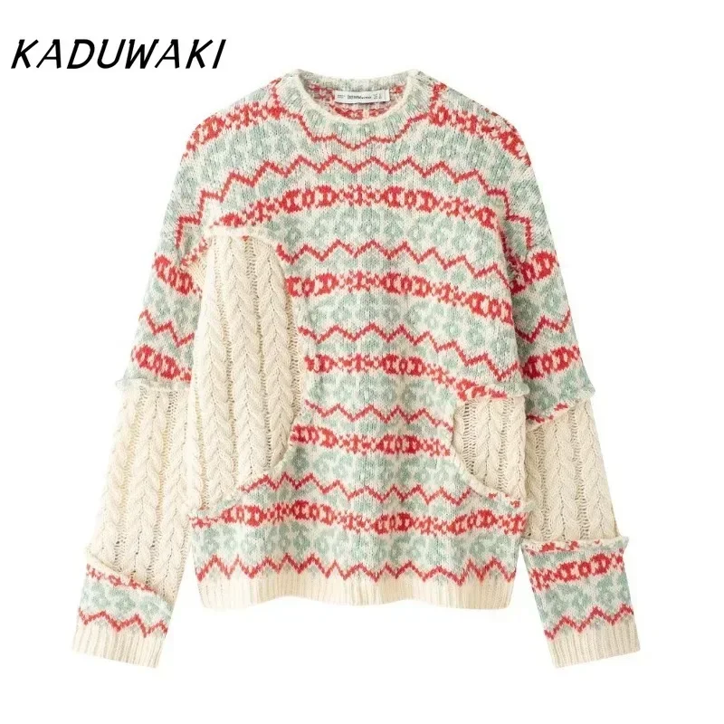 KADUWAKI Elegant Fashion Round Neck Long Sleeves Vibrant Jacquard Splicing Eight Strand Knitted Women Loose Spring Sweaters 2025
KADUWAKI Elegant Fashion Round Neck Long Sleeves Vibrant Jacquard Splicing Eight Strand Knitted Women Loose Spring Sweaters 2025