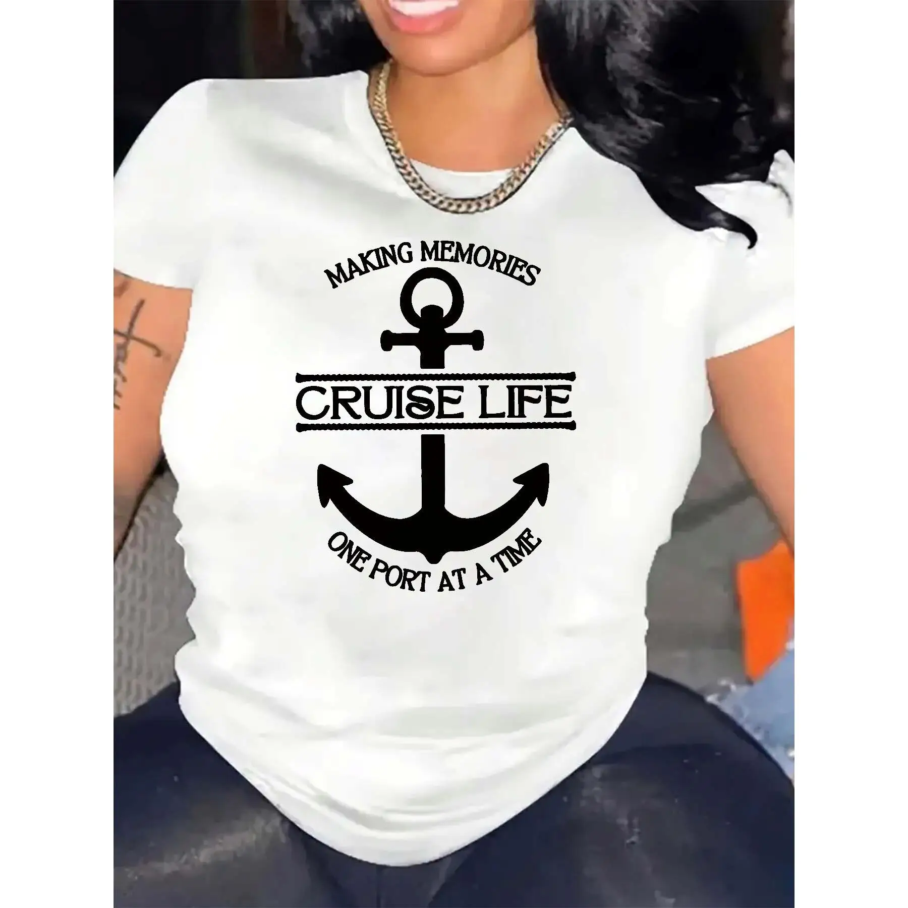 "Cruise Life" T-Shirt for Women, Casual Nautical Anchor Graphic Tee, Funny Summer Vacation Travel Top
"Cruise Life" T-Shirt for Women, Casual Nautical Anchor Graphic Tee, Funny Summer Vacation Travel Top