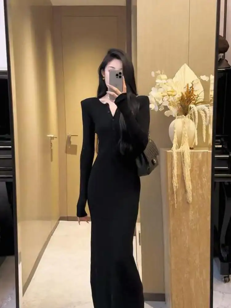 Autumn Black Gray Office Lady Wrap Hip Knit Dresses Women Korean Fashion Yellow Round Neck Single Breasted Long Sleeves Dresses
Autumn Black Gray Office Lady Wrap Hip Knit Dresses Women Korean Fashion Yellow Round Neck Single Breasted Long Sleeves Dresses