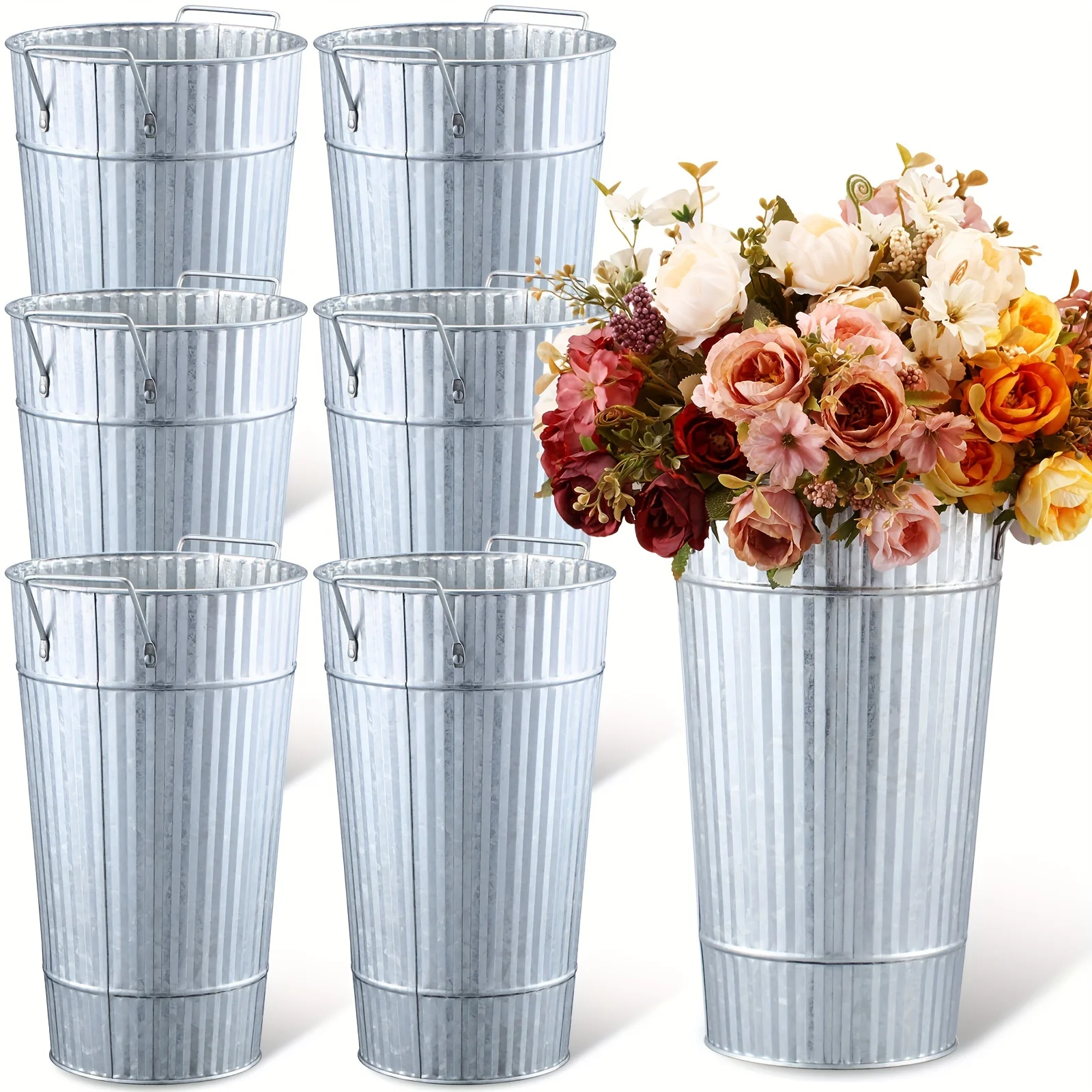6 Pack 12 Inch Galvanized Metal Vases With Handle French Flower Buckets Vases For Cut Flowers Metal Flower Bucket Home Farmhouse Vase Table Decoration For Wedding Party (Retro Steel Color)
6 Pack 12 Inch Galvanized Metal Vases With Handle French Flower Buckets Vases For Cut Flowers Metal Flower Bucket Home Farmhouse Vase Table Decoration For Wedding Party (Retro Steel Color)