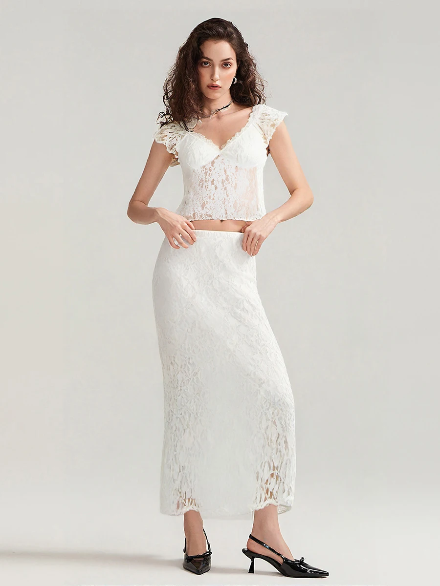 GuliriFei Women Summer Skirt Outfits Floral Lace See-Through 1/4 Sleeve Tops Long Skirts 2 Pieces Clothes Set
GuliriFei Women Summer Skirt Outfits Floral Lace See-Through 1/4 Sleeve Tops Long Skirts 2 Pieces Clothes Set